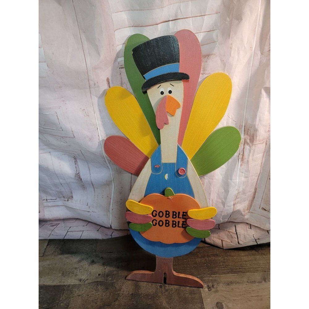 Wooden Thanksgiving turkey gobble gobble decor Fall